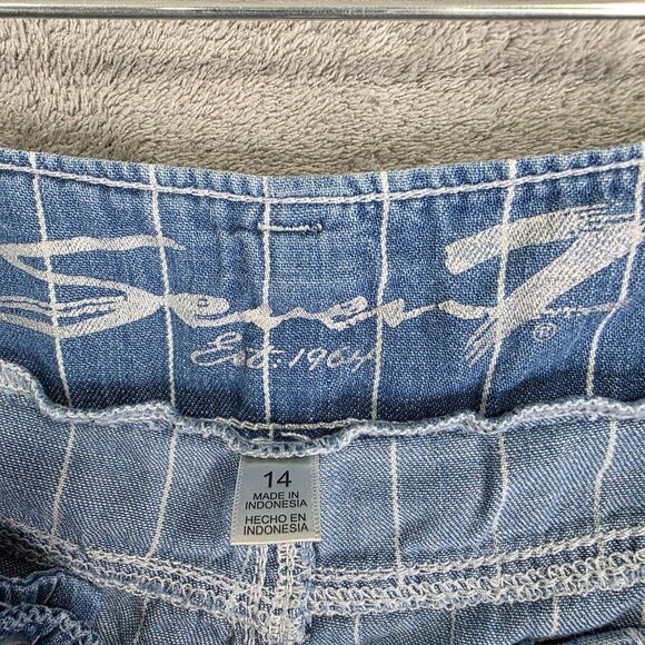 Womens Seven7 Blue & White Striped Capri Pants Wide Leg Cotton & Tencel Size14 - Picture 3 of 11